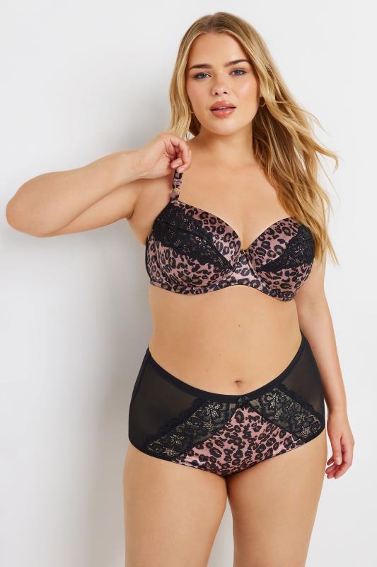 Evans YOURS Curve Natural Brown Leopard Print Satin Briefs