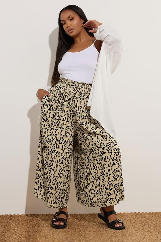 Evans YOURS Curve Natural Brown Leopard Print Shirred Midaxi Culottes