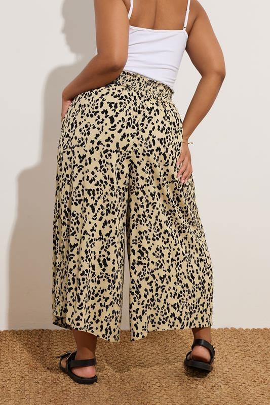 Evans YOURS Curve Natural Brown Leopard Print Shirred Midaxi Culottes