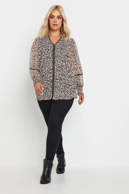 Evans YOURS Curve Natural Brown Leopard Print Stud Trim Blouse