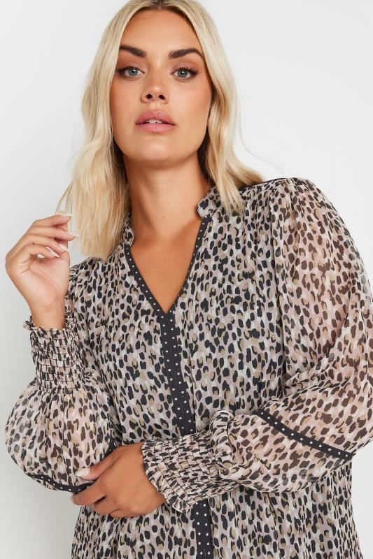 Evans YOURS Curve Natural Brown Leopard Print Stud Trim Blouse
