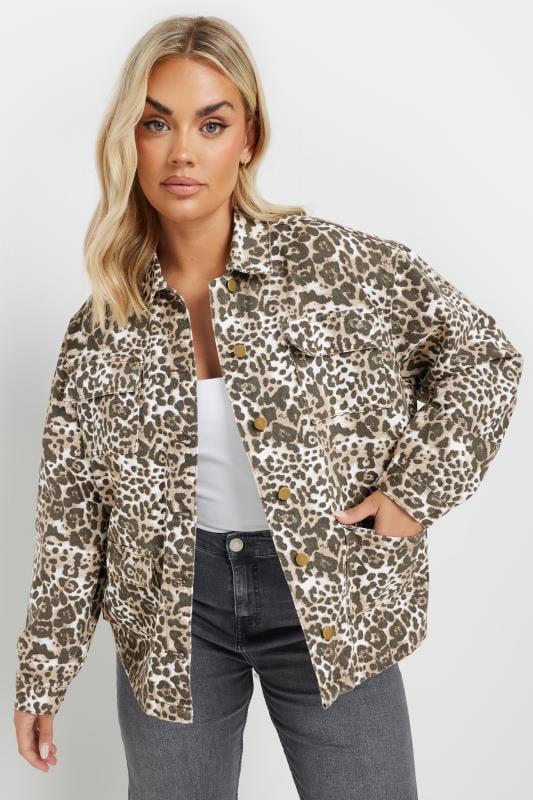 Evans YOURS Curve Natural Brown Leopard Print Twill Jacket