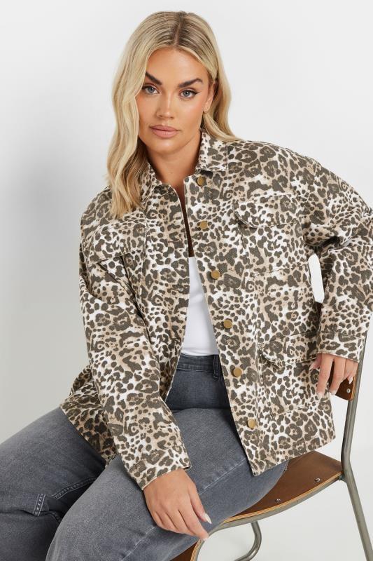 evans YOURS Curve Natural Brown Leopard Print Twill Jacket