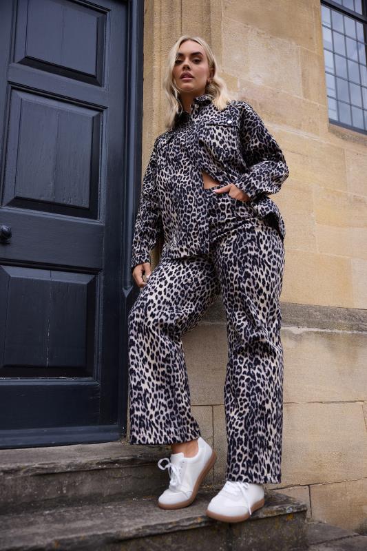 Evans YOURS Curve Natural Brown Leopard Print Wide Leg Jeans