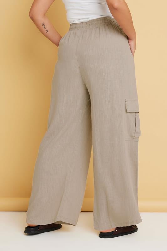 Evans YOURS Curve Natural Brown Linen Cargo Trousers