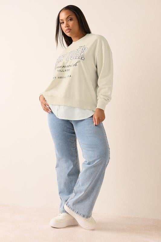 Evans YOURS Curve Natural Brown 'New York' 2-In-1 Sweatshirt