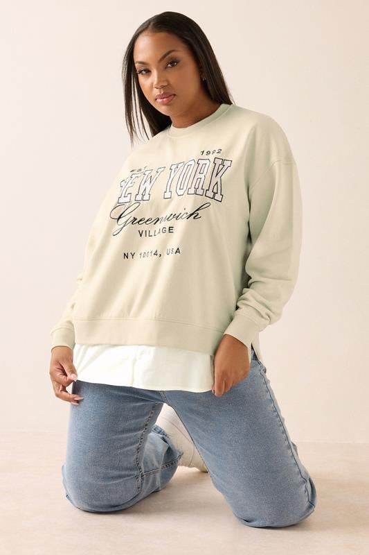 evans YOURS Curve Natural Brown 'New York' 2-In-1 Sweatshirt