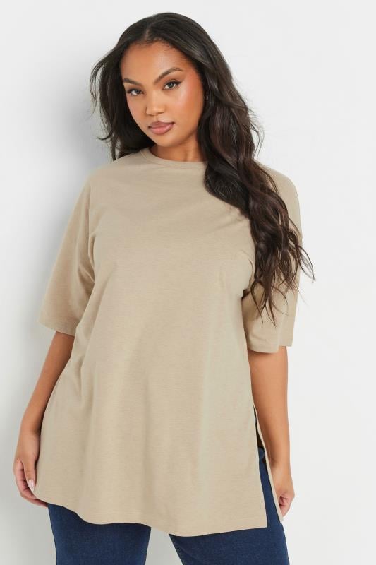 Evans YOURS Curve Natural Brown Oversized Split Seam Top