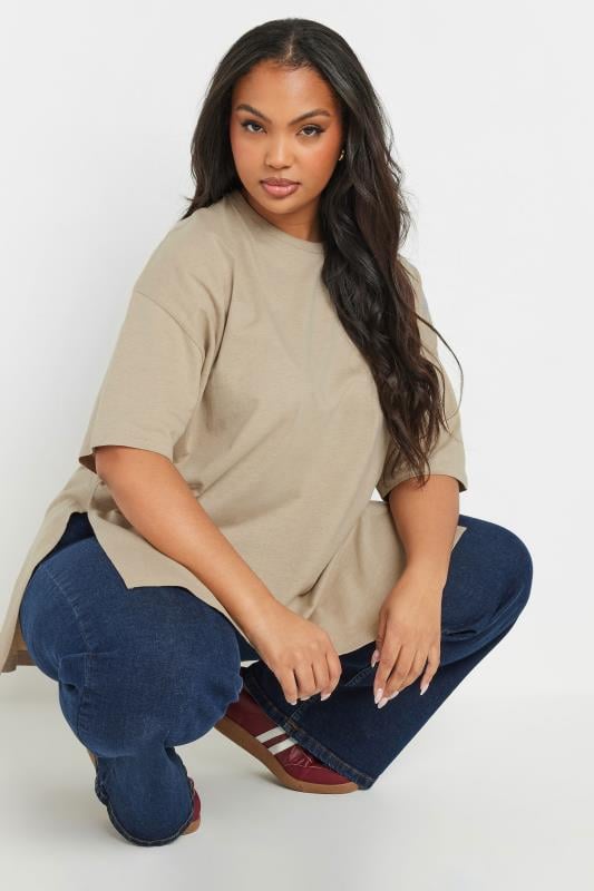 evans YOURS Curve Natural Brown Oversized Split Seam Top