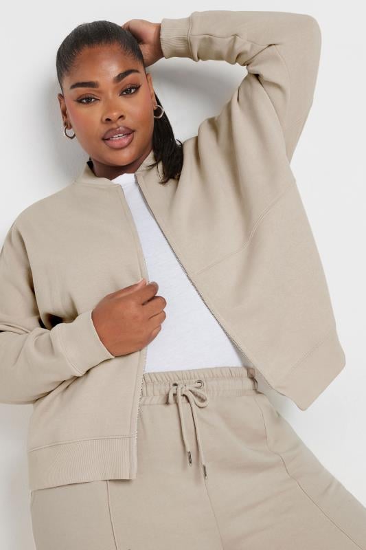 Evans YOURS Curve Natural Brown Oversized Sweat Bomber Jacket