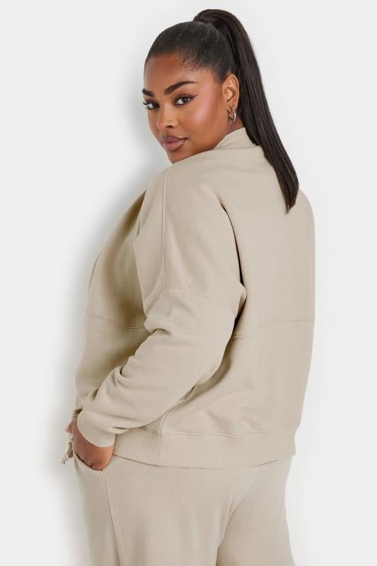 Evans YOURS Curve Natural Brown Oversized Sweat Bomber Jacket