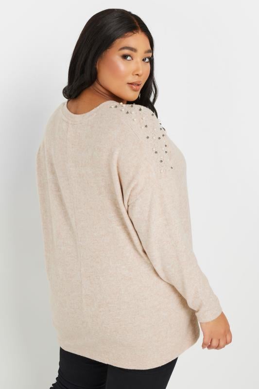 Evans YOURS Curve Natural Brown Pearl Embellished Jumper