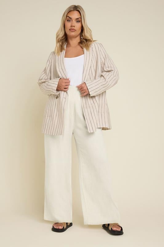 Evans YOURS Curve Natural Brown Pleat Front Linen Trousers