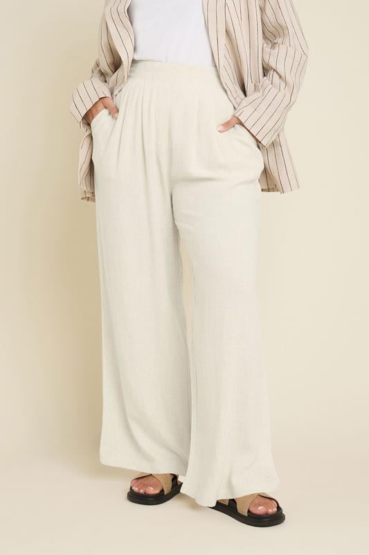 evans YOURS Curve Natural Brown Pleat Front Linen Trousers