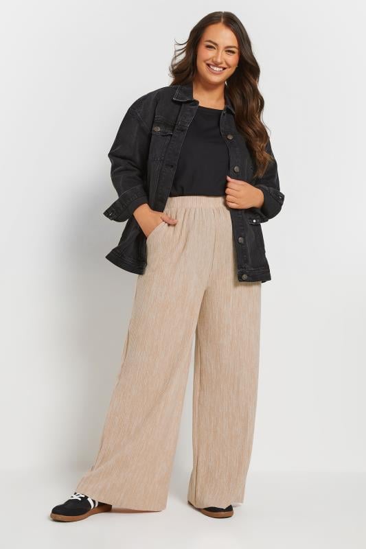 Evans YOURS Curve Natural Brown Pleated Wide Leg Trousers