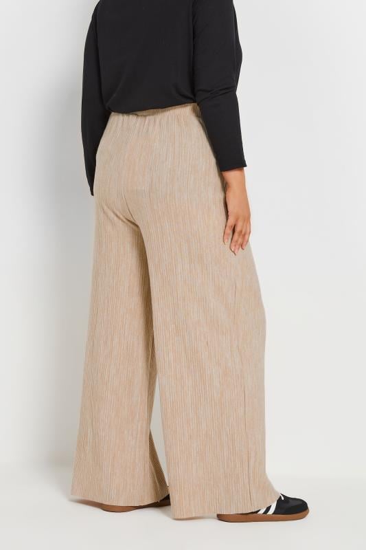 Evans YOURS Curve Natural Brown Pleated Wide Leg Trousers