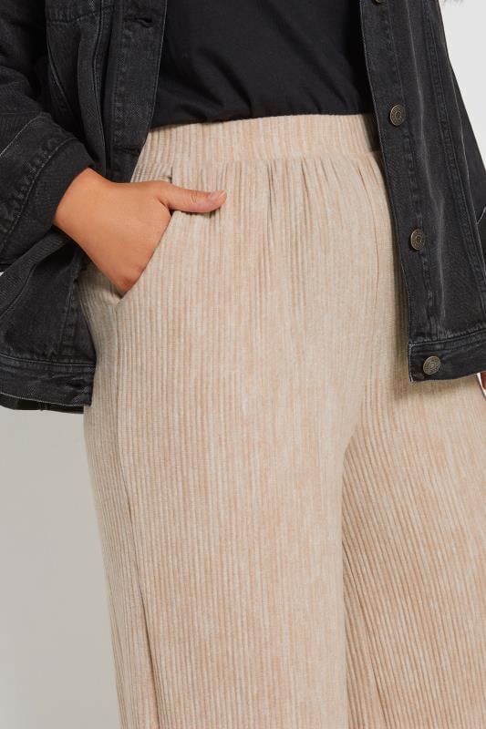 Evans YOURS Curve Natural Brown Pleated Wide Leg Trousers