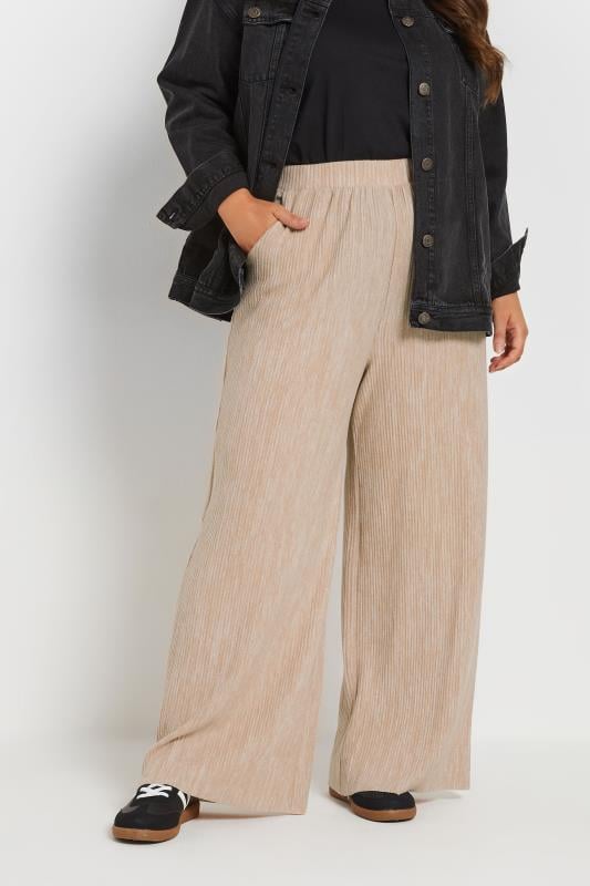 evans YOURS Curve Natural Brown Pleated Wide Leg Trousers