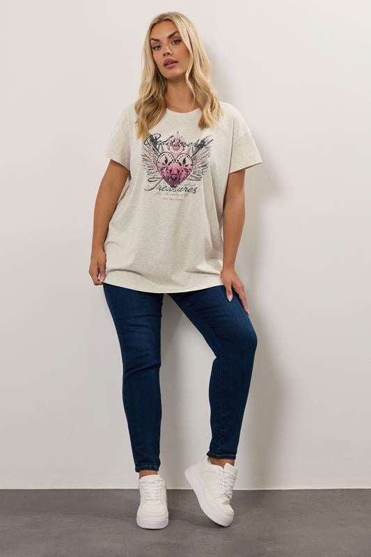 Evans YOURS Curve Natural Brown 'Rediscovered Treasures' Heart Print T-Shirt