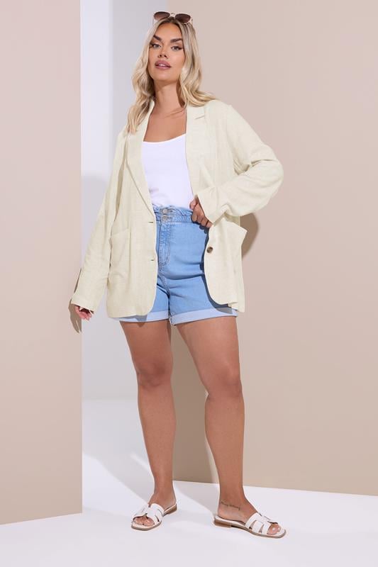 Evans YOURS Curve Natural Brown Relaxed Linen Blazer