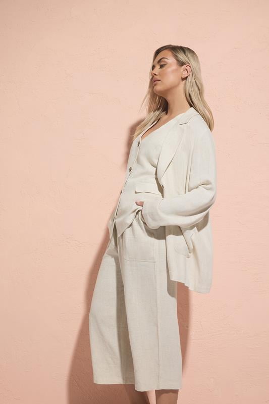 evans YOURS Curve Natural Brown Relaxed Linen Blazer