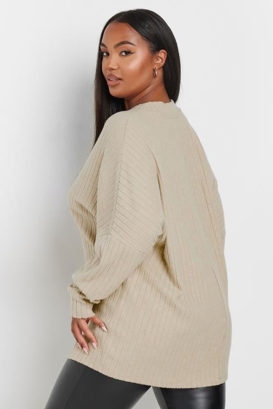 Evans YOURS Curve Natural Brown Ribbed Soft Touch Jumper