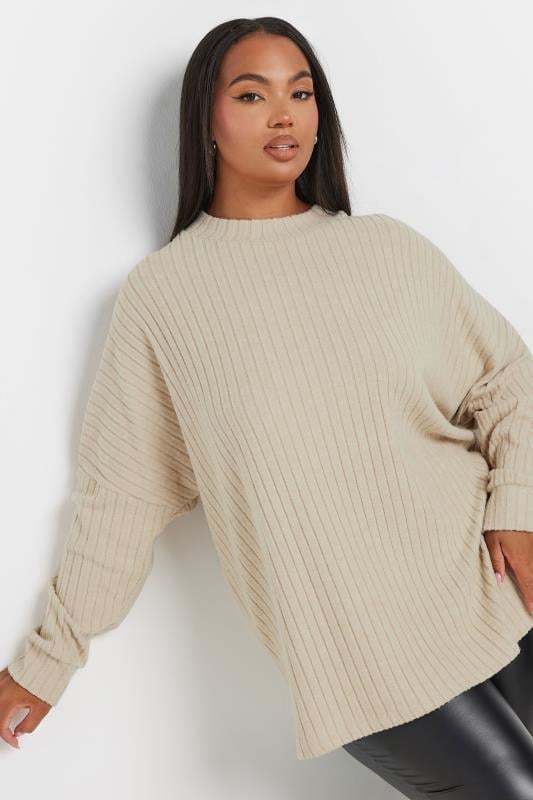 evans YOURS Curve Natural Brown Ribbed Soft Touch Jumper