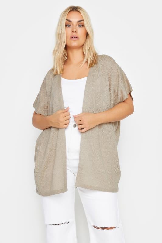 Evans YOURS Curve Natural Brown Short Sleeve Cardigan