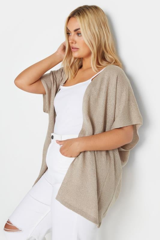 evans YOURS Curve Natural Brown Short Sleeve Cardigan