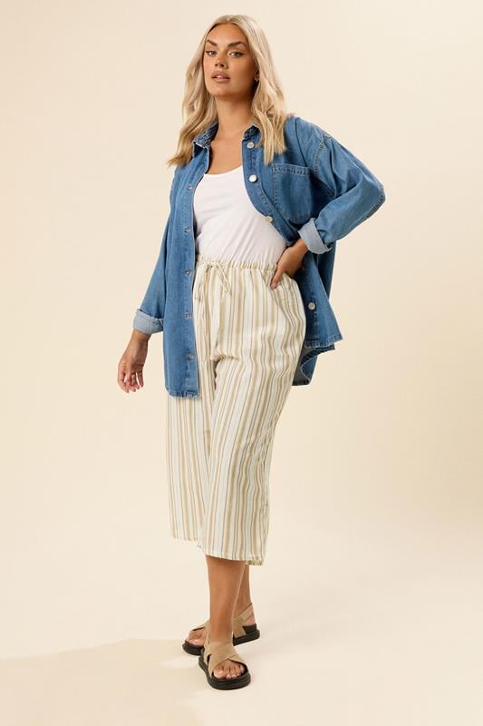Evans YOURS Curve Natural Brown Stripe Linen Look Culottes