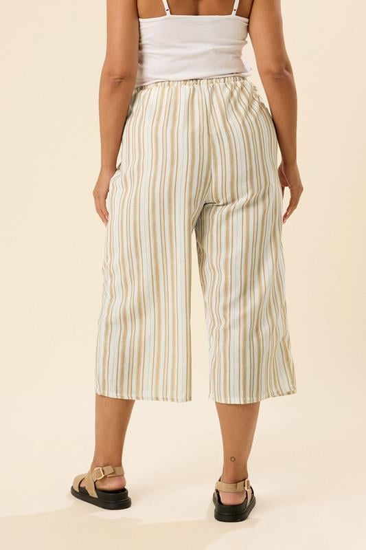 Evans YOURS Curve Natural Brown Stripe Linen Look Culottes