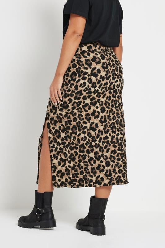 Evans YOURS Curve Natural Brown Textured Leopard Print Maxi Skirt