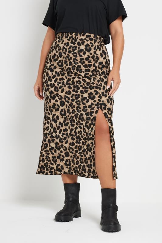 evans YOURS Curve Natural Brown Textured Leopard Print Maxi Skirt