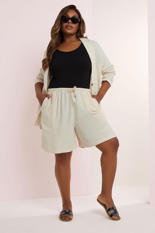 Evans YOURS Curve Natural Brown Tie Front Linen Shorts