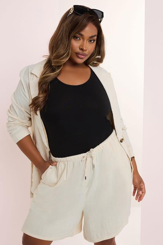 evans YOURS Curve Natural Brown Tie Front Linen Shorts