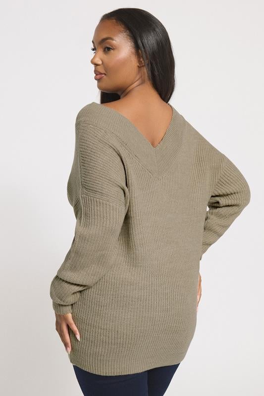 Evans YOURS Curve Natural Brown V-Neck Knitted Jumper