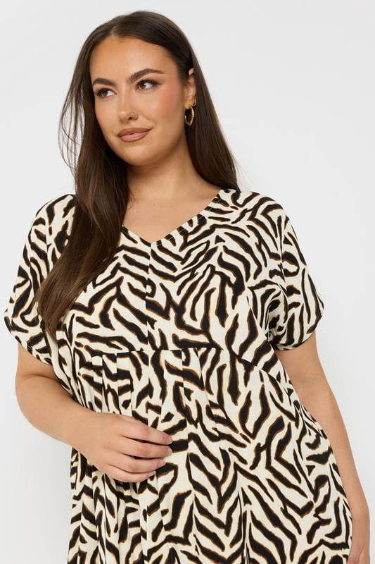 Evans YOURS Curve Natural Brown Zebra Pleat Front Dress