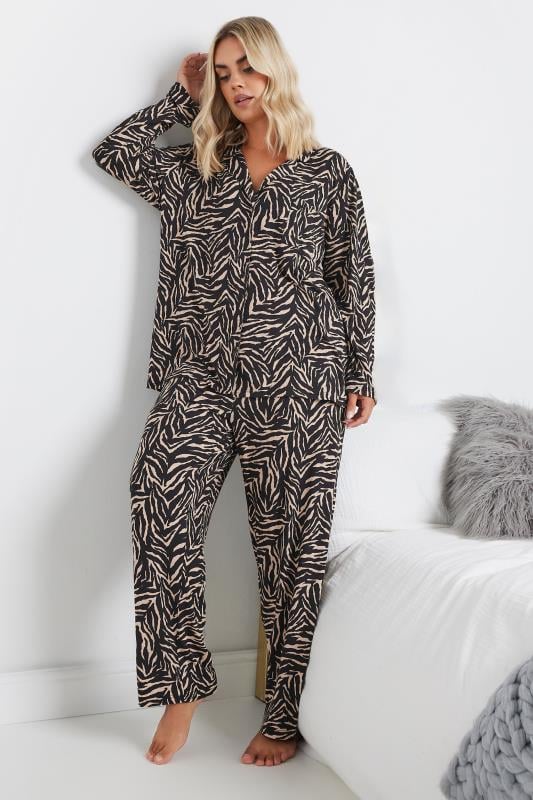 Evans YOURS Curve Natural Brown Zebra Print Soft Touch Pyjama Set
