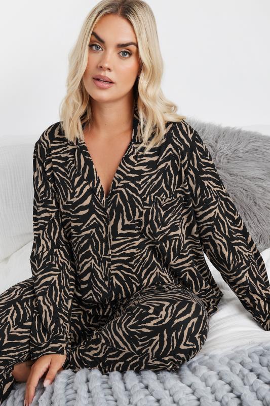 Evans YOURS Curve Natural Brown Zebra Print Soft Touch Pyjama Set
