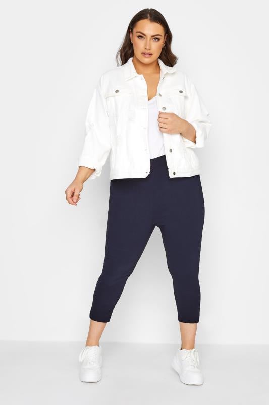 Evans YOURS Curve Navy Blue Bengaline Stretch Cropped Pull On Trousers