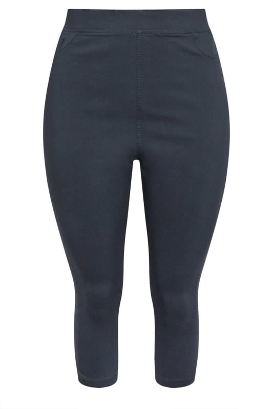 Evans YOURS Curve Navy Blue Bengaline Stretch Cropped Pull On Trousers
