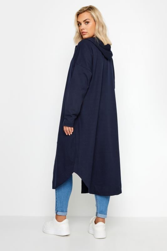 Evans YOURS Curve Navy Blue Button Through Hooded Maxi Jacket