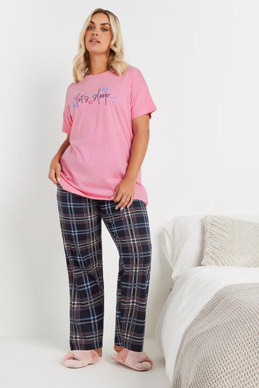 Evans YOURS Curve Navy Blue Check Wide Leg Pyjama Bottoms