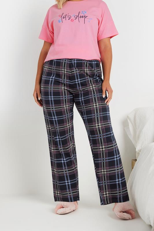 evans YOURS Curve Navy Blue Check Wide Leg Pyjama Bottoms