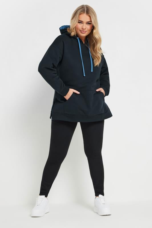 Evans YOURS Curve Navy Blue Contrast Drawstring Hoodie
