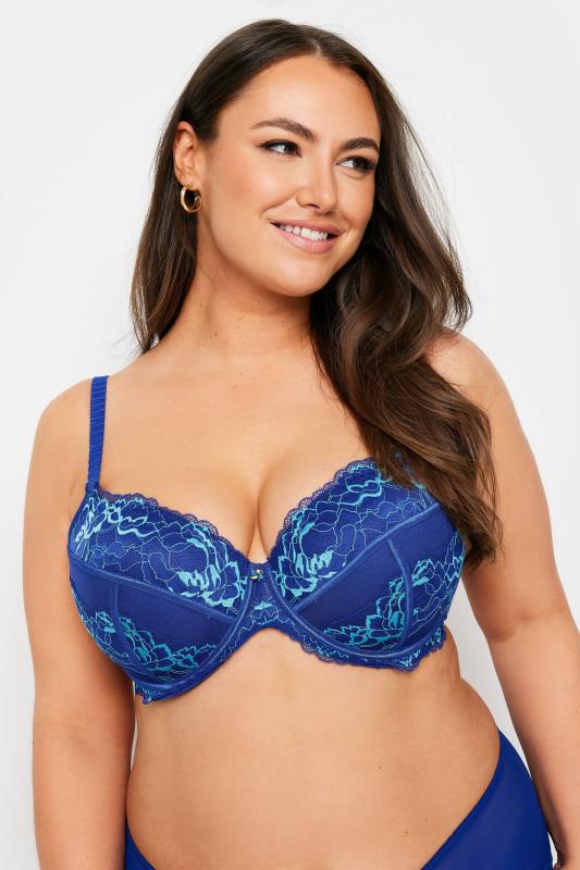 Evans YOURS Curve Navy Blue Contrast Lace Detail Padded Bra