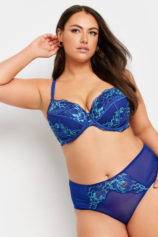 Evans YOURS Curve Navy Blue Contrast Lace Detail Padded Bra