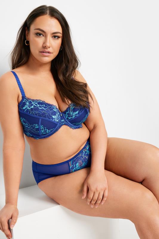 evans YOURS Curve Navy Blue Contrast Lace Detail Padded Bra