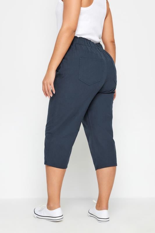 Evans YOURS Curve Navy Blue Cool Cotton Cropped Trousers