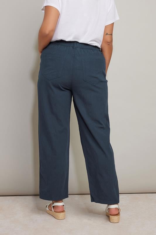 Evans YOURS Curve Navy Blue Cool Cotton Wide Leg Trousers